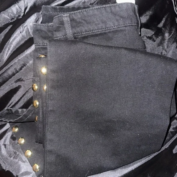Paco Rabanne Black and Gold Flare Jeans with Studded Details